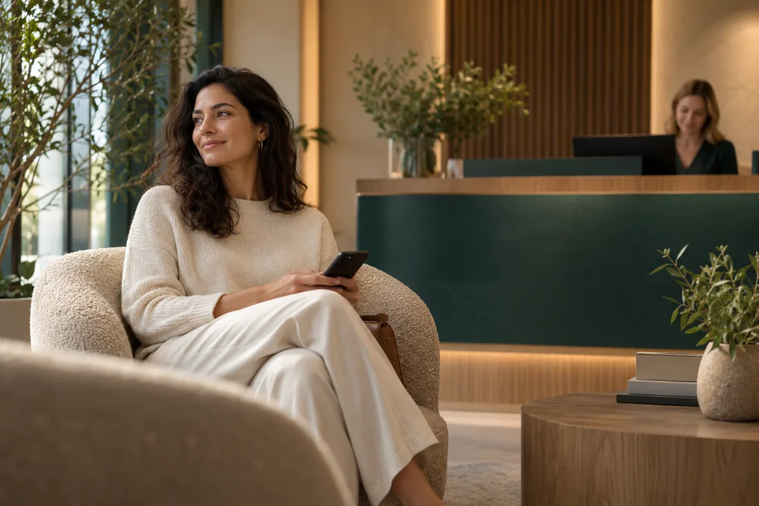 Visitors waiting in a clinic reception
