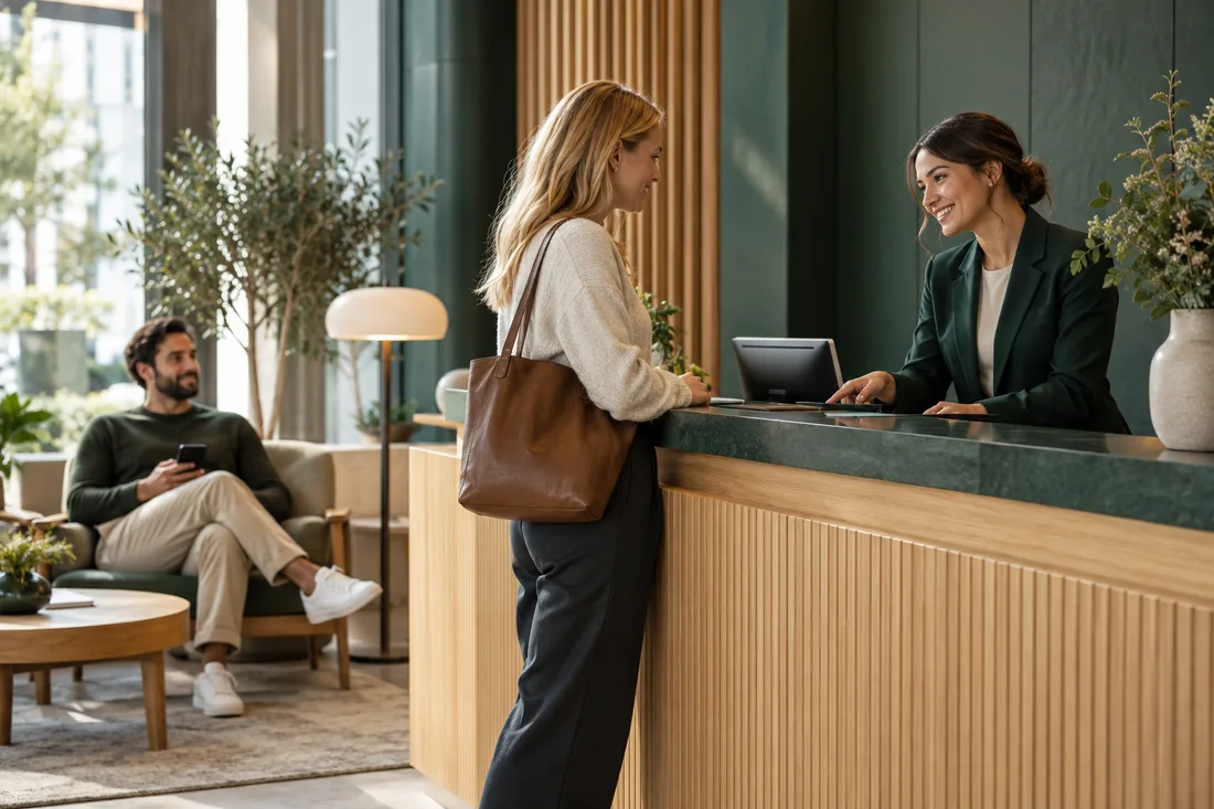 A customer being helped at a service desk